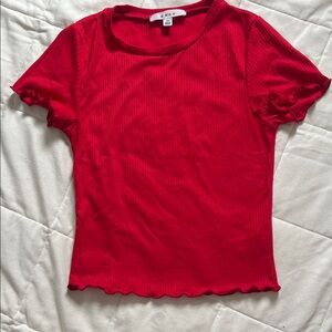 Gaze Red Ribbed Short Sleeve Top